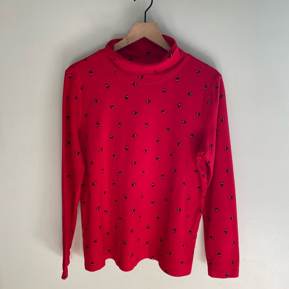 Holiday Scottie dog red turtleneck long‎ sleeve shirt top size large 100% cotton